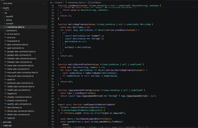 API integration code for Slate, my founder-built marketing data platform